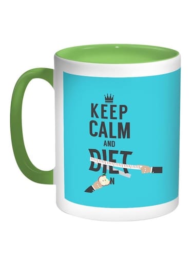 Keep Calm And Diet Printed Coffee Mug Blue/White/Green 11ounce