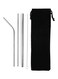 Reusable Straw Set With Cleaning Brush And Bag Silver/Black