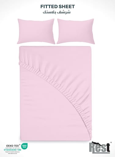 3-Piece Pink Plush 160x200+30cm Fitted Bedsheet Set Includes 1 Deep Pocket Fitted Bedsheet and 2 Pillow Covers, Breathable and Machine Washable