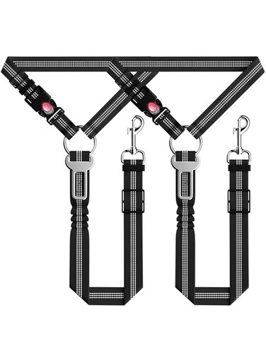 Dog Car Seat Belt for Car, 2 Piece Set Retractable Dog Car Harness Adjustable Reflective Dog Seatbelt for Vehicle Headrests, Dog Safety Restraint Seatbelt Heavy Duty&amp; High Elastics, Black