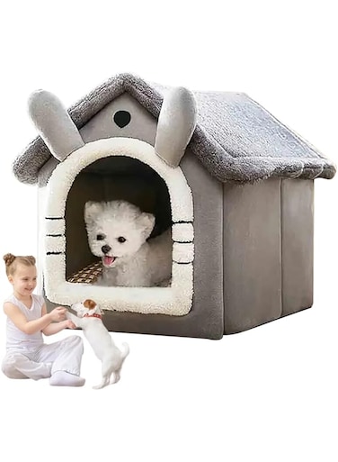 URbazaar Fashion Plush Cat Cave Bed Warm and Cosy Cat Dog House for Winter, Foldable Comfortable Wave Eaves Pet Cat House with Removable Cushion (Yellow-Brown)