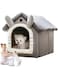 URbazaar Fashion Plush Cat Cave Bed Warm and Cosy Cat Dog House for Winter, Foldable Comfortable Wave Eaves Pet Cat House with Removable Cushion (Yellow-Brown)