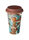 De'Longhi Double-Wall Ceramic Mug 300ml - Handmade Thermal Mug with Silicone Lid, Keeps Drinks Warm Longer, Microwave and Dishwasher Safe, Geometric Pattern, Brown DLSC055