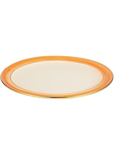 Harmony Ceramic Three Lines Round Plate- 15.25 Inches Orange And Gold Multi Color