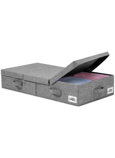 Under Bed Storage with Lids Large Underbed Storage Containers with Handles and Labels Foldable Stackable Drawer Organizer Bins Box for Clothes Shoes Blankets (Grey 1PC)