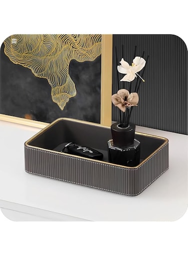 BenQuand Decorative Leather Tray/Nightstand Organizer Tray/Key Bowl for Entryway Table Valet Tray/Jewelry Tray/Bedside Organizer for Wallet， Watch， Phone， Key (Gray)