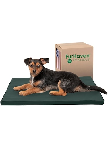 Furhaven Water-Resistant Dog Bed for Extra Small Dogs w/Removable Washable Cover, Perfect for Crates &amp; Kennels, For Dogs Up to 12 lbs - Two-Tone Reversible Crate Pad - Green/Gray, Extra Small