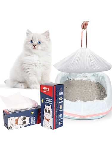 KASTWAVE 2 Pcs 20 Count Large Cat Litter Box Liners, Liners Non-Stick Smooth Quick Cleaning Waste Bags With Drawstring Large Durable Poop Bag Litter Box Bags for Cat Poop, Cat Waste Litter Box Tray