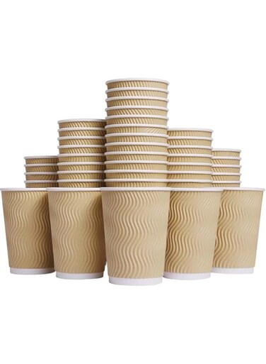 Luckypack Hot 8 oz Disposable Insulated Corrugated Sleeve Ripple Wall Paper Coffee Cups for Drink, 100,8oz, Brown