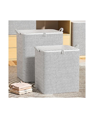 Fabric Storage Boxes, 2 Pcs Foldable Nonwoven Storage Bags with Zipper and Handles for Clothing Blanket Bedding, Large Capacity Washable Clothes Storage Bins for Closet Wardrobe (Grey, 110L)