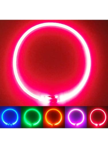 PetSol LED Dog Collar in Red - Rechargeable USB Safety Collar with Flashing Light for Dogs, Cats and Puppies - Small, Medium and Large - Fashion Glow in the Dark Design