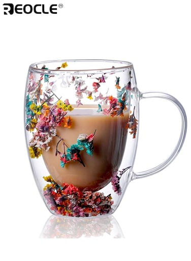 Double Wall Insulated Clear Glass Coffee Mugs Thermal Espresso Cappuccino Latte Tea Cups for Hot &amp; Cold Beverages Dishwasher Safe Shatter Resistant Drinking Glasses Ideal Gift for Women Her