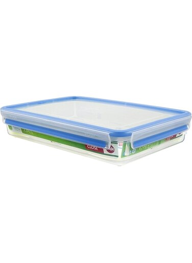 Emsa 508545 clip &amp; close rectangular food storage container 2.6 litres, transparent/blue