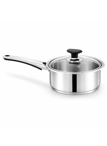 Mega Stainless Steel Sauce Pan, 20 cm (3 Ltr) with Glass Lid &acirc;&euro;&ldquo; Ergonomic Cool Handle, Sandwich Bottom, Sleek Modern Appearance, Ideal for Sauces, Soups &amp; More