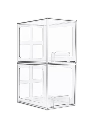 Vtopmart 2 Pack Stackable Storage Drawers, 6.6''Tall Acrylic Bathroom Makeup Organizers, Clear Plastic Storage Bins For Vanity, Undersink, Kitchen Cabinet, Pantry Organization and Storage