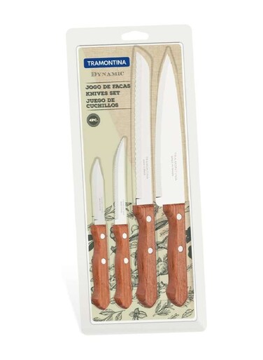 Dynamic 4 Pieces Knife Set with Stainless Steel Blade and Natural Wood Handle
