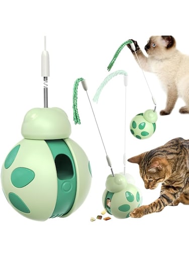 Generic Interactive Cat Exercise Toy for Indoor Adult Pets, Teaser Wand, Cat Toys, Ladybug Pattern, Green