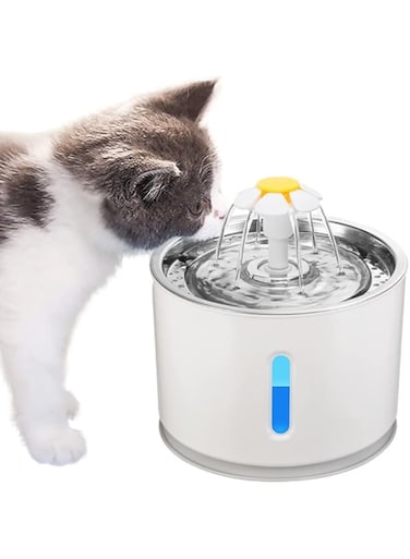 PETPASS Cat Water Fountain, 2.4Liters LED Pet Fountain Stainless Steel Automatic Drinking Water Dispenser for Cats, Dogs, Other Pets