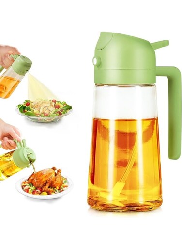 Oil Dispenser for Kitchen, 2 in 1 Olive Oil Dispenser and Oil Sprayer, Oil Spray Bottle, 470ml/16Oz Olive Oil Dispenser Bottle for Kitchen, Oil Sprayer for Cooking, Air Fryer, Salad, BBQ, Green