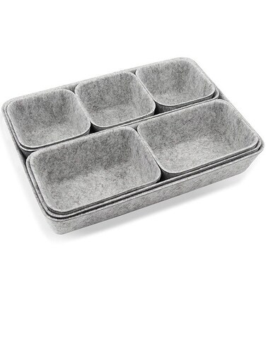 Desk Drawer Organiser Trays, 8 Pack Square Organizer Box Stackable Dividers, Save Desk Space Dividers Box for Home Office Cosmetics Storage Boxes (Gray)