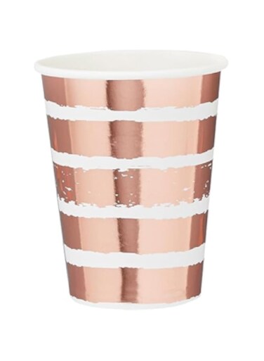 CLUB GREEN 10 ROSE GOLD STRIPED PAPER CUPS, 16 x 7.5 x 7.5 cm