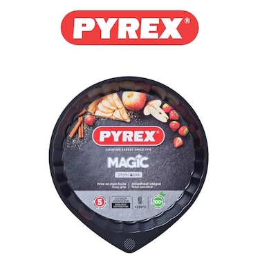 Pyrex Magic Flan Pan 27cm - Durable Non-Stick, Easy Grip Handle, Oven Safe