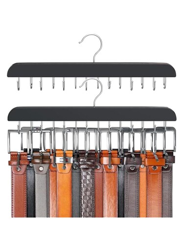 U-HOOME 360&deg;Rotating Belts Organizer,Sturdy Wood Belt Rack Closet Accessories with 14 Hooks Belt Organizer for Closet Organizers and Storage,Tie rack hanger for closet,Tie hanger for Belt, Bra,Scarf