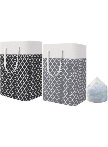 CLOUDFOUR Laundry Basket, Space Saving Large Laundry Bag &amp; Mesh Washbag, Foldable Clothes Hamper with Handles, Waterproof Clothes Storage Bin, Collapsible Easy Storage Bag for Clothes &amp; Toys Set of 2