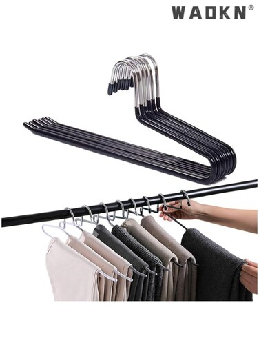 Premium Pants, Slacks &amp; Trousers Hangers - 10-Piece Set: Space-Efficient, Slimline, Rust-Resistant Chrome Metal Design with Open Ends for Effortless Sliding of Pants, Jeans, Skirts, &amp; More (Heavy-Duty Black Finish)