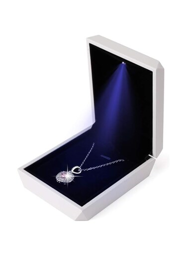 iSuperb LED Pendant Necklace Box Bracelet Box Couple Jewelry Gift Boxes Case Small Jewelry Display for Proposal Engagement Wedding (White)