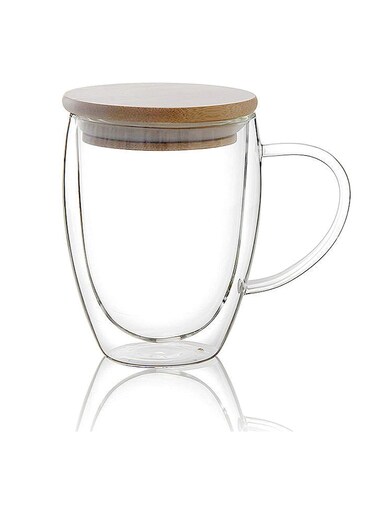 TIME Double Wall Glass Coffee Mugs,Insulated Clear Borosilicate Glasses Cup With Handle Juice Milk Tea Cups For Gifts 350ml