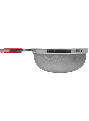 RAJ JUICE STRAINER WITH RED GRIP HANDLE, 28.5 CM, SILVER, RBJS11, Tea Strainer , Juice Strainer , Lime Strainer