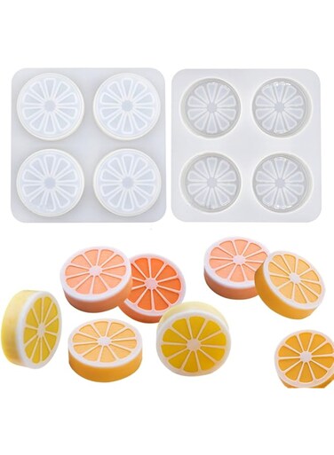 DD-life 2 Pcs 4 Cavity Lemon Slice Silicone Molds Orange Slice Silicone Molds for Handmade SoapCake Decorating DIY Fondant Candy Making Chocolate Pudding Mousse Cupcake Topper Birthday Party Moulds