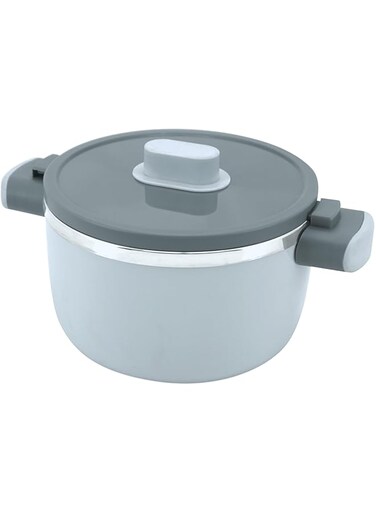 Orchid Forte Hot Pot, Warmer Pot with Twist-Lock Lid, Insulated Food Warmer for Parties, Stainless Steel Container for Hot Soup, Stews Warmer Pot, Leak-Proof Catering Warmer (Grey, 3.5 Liters)