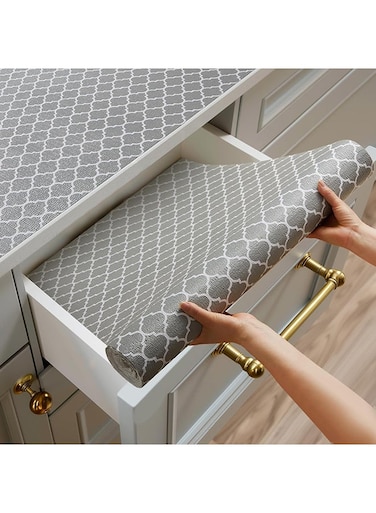 Ozone Shelf Liner for Kitchen Cabinets,(2 Rolls 30cm x 2m) Non-Adhesive Drawer Liners, Waterproof Non-Slip EVA Mats Thickened Cabinet Liners for Shelves, Refrigerator, Cupboard, Desk -Grey