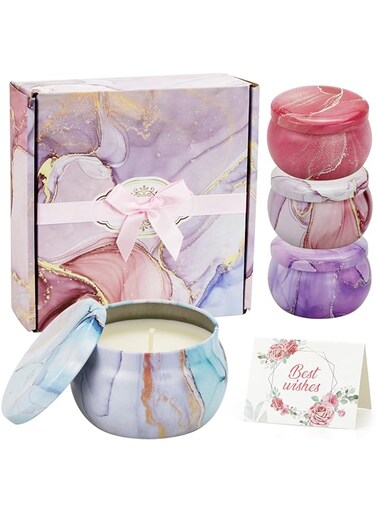 Scented Candles Gift Set   Aromatherapy Candles   4 Scented Candles   Large Tin 4.4Oz   Natural Soy Wax &amp; Essential Oil   Ideal Gift For Christmas, New Year (Gardenia, Lavender, Vanilla and Rose)