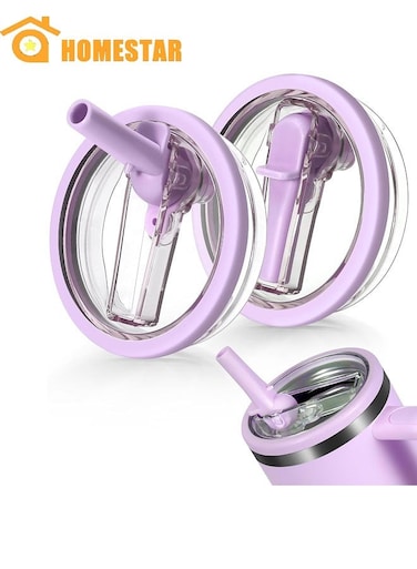 2 Pack 40 oz Tumbler Flip Straw Lid Replacement for Stanley Cup, Reusable Cup Cover, Splash Resistant, Proof Lid, Purple