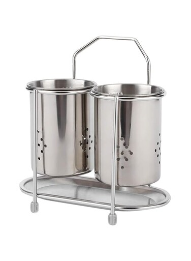 Kitchen Stainless Steel Utensil Holder, Wall Mounted Kitchen Utensil Rack with Drain Hole &amp; Catch Basis for Kitchen Countertops, Stainless Steel Cooking Utensil Rack, Stylish Countertop Storage