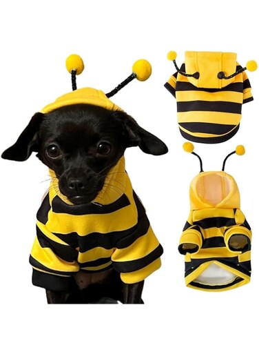 Azonee Dog Hoodie Bee Costume Pet Outfit Bumblebee Cat Clothes Funny Dog Hooded for Small Medium Dogs Puppy Chihuahua Yorkie Party Cosplay, Black and Yellow (Large)