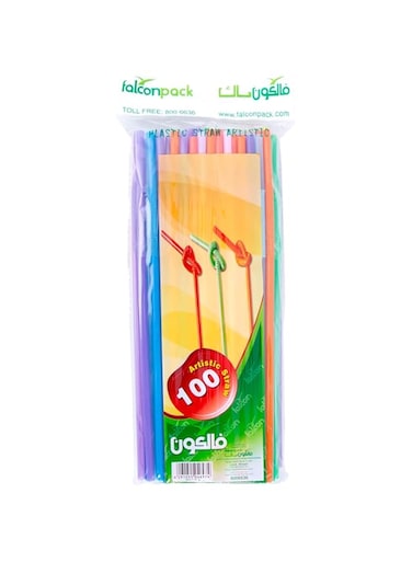 فالكون باك FALCON PACK Plastic Staw Artistic Mixed Color 6 mm - 100 Pieces