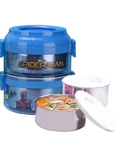 Steel Kids Bento Lunch Box 2 Tier Stackable Stainless Steel Kids Bento Lunch Container Portable Kids Picnic Leak Proof Kids Food Container Blue
