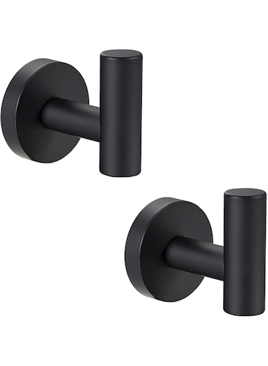 QNIIAED 2 Pcs Bathroom Towel Hook,Screw in Metal Coat Hook Matte Black Robe Hook SUS 304 Stainless Steel Heavy Duty Door Hanger Towel Robe Clothes Closet Sponges Hook for Bathroom Hotel (black)