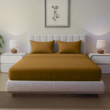 MUSA Striped 3 Piece Fitted Sheet Set California King Size - Mocha