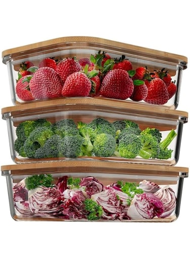 Glass Food Storage Containers with Bamboo Lids (3 Pack, 36 Ounce) Eco Friendly Meal Prep Containers Airtight &ndash; Plastic Free