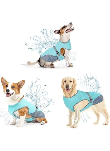 Dog Cooling Vest, Safe Dogs Cooling Vest for Summer Sun Protection Breathable Dog Cooling Jacket, Mesh Ice Vest for Small Medium and Large Dogs, Blue