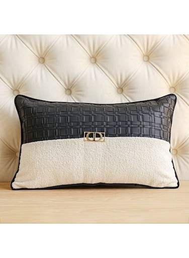 HOME Patchwork Filled Cushion - Black &amp; White - 30x50 cm   Decorative Rectangular Cushion For Sofa   Soft Polyester Throw Pillow   Stylish Home Decor