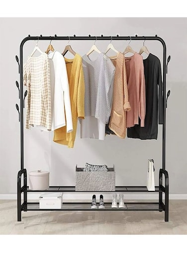 2-Tier Stainless Steel Shoes Rack and Coat Hanging Stand for Home