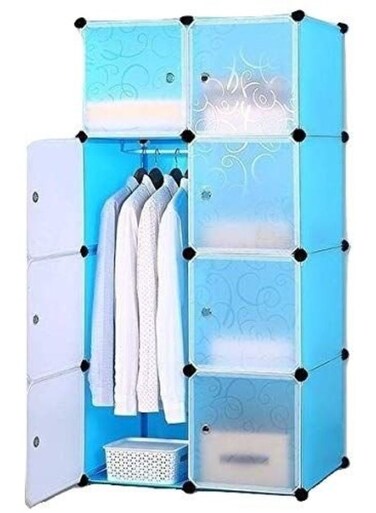 8 cube Storage Wardrobe for Home/Office Cube Organizer Wardrobe ( Sky blue)