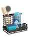 U-HOOME Sink Caddy Kitchen Organiser Soap Dispenser Sponge Holder Storage Organisation Dish Dishcloth Drainer Brush Holder Drain Drying Rack with Draining Pan for Countertop,Stainless Steel,Black