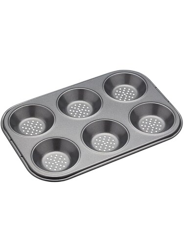 Master Class KitchenCraft Six Hole Crusty Bake Baking Pan, Black